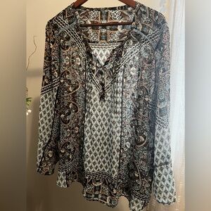 No Brand (XL) - Light and Sheer Multicolor Boho Gypsy Blouse